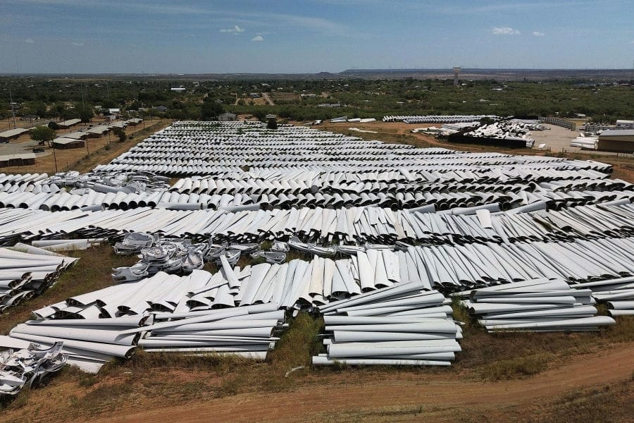 Wind Turbine Graveyard with several blades etc laid to rest